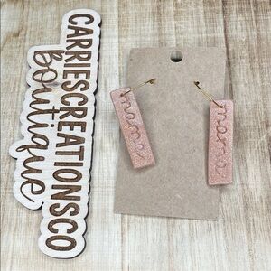 Pink Glitter 'mama' Bar Earrings